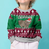 Custom California Christmas Kid Ugly Christmas Sweater Santa Grizzly Bear With Grape - Wonder Print Shop