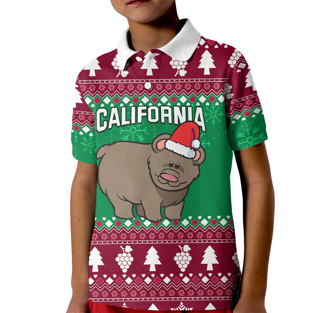 Custom California Christmas Kid Polo Shirt Santa Grizzly Bear With Grape - Wonder Print Shop