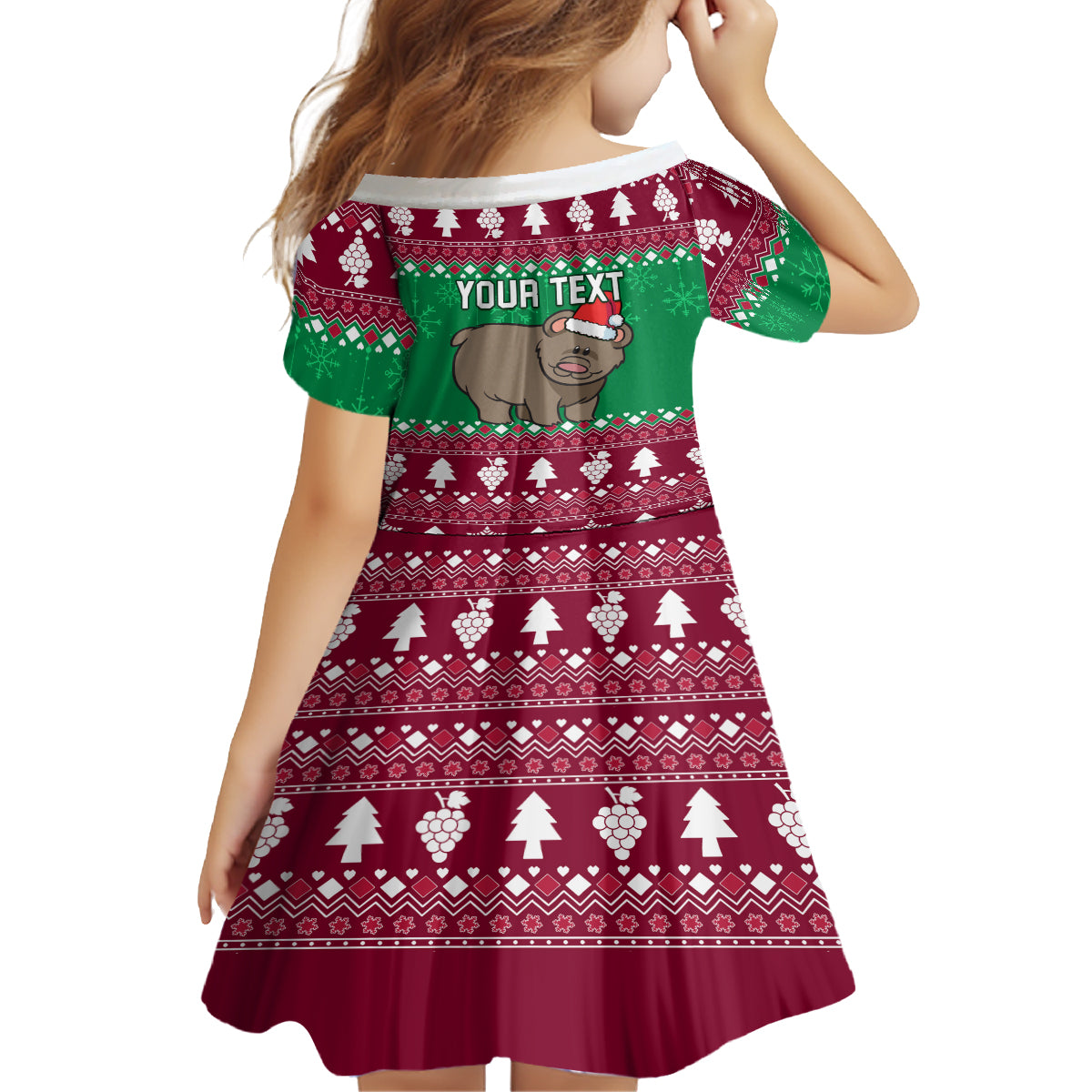 Custom California Christmas Kid Short Sleeve Dress Santa Grizzly Bear With Grape - Wonder Print Shop