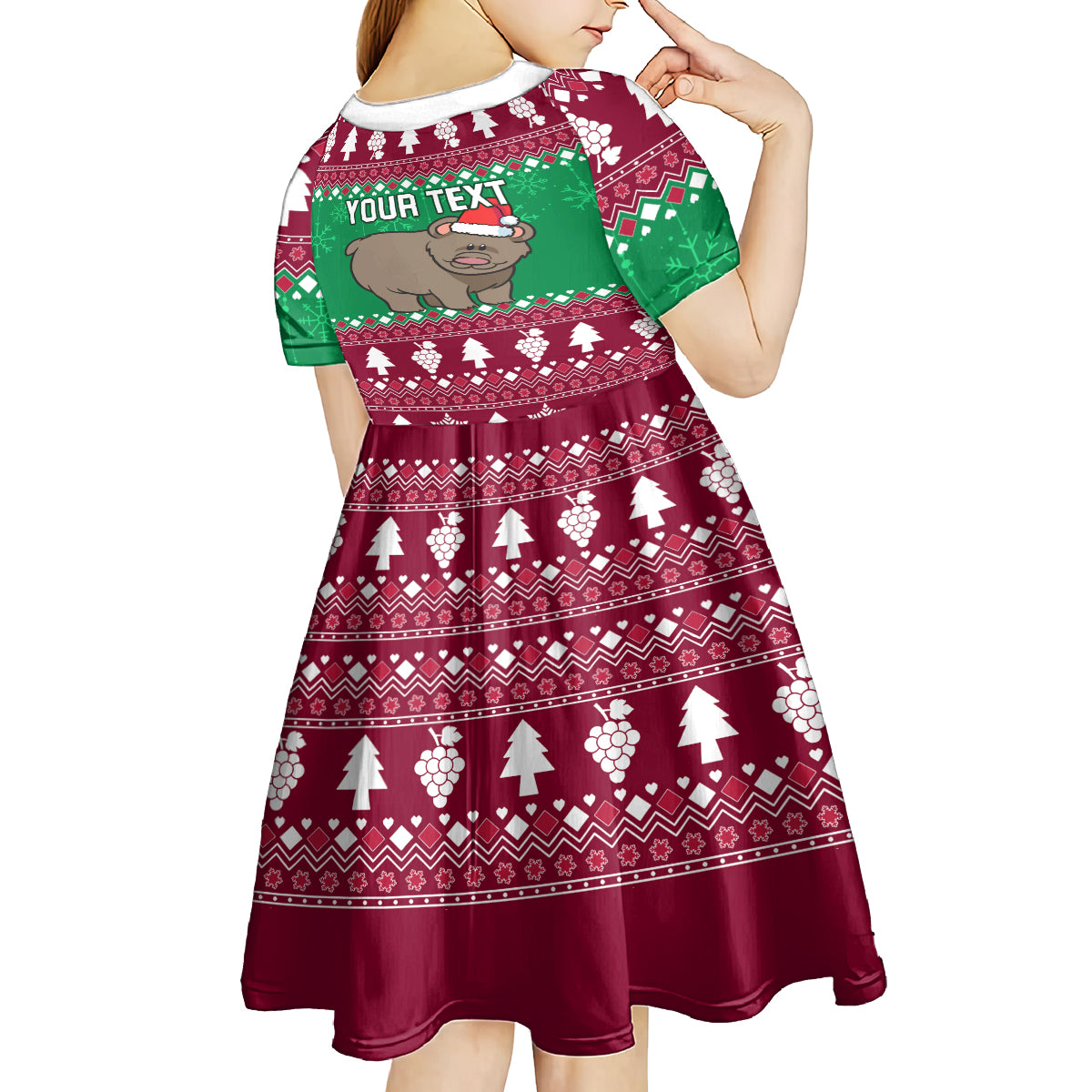 Custom California Christmas Kid Short Sleeve Dress Santa Grizzly Bear With Grape - Wonder Print Shop