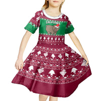Custom California Christmas Kid Short Sleeve Dress Santa Grizzly Bear With Grape - Wonder Print Shop
