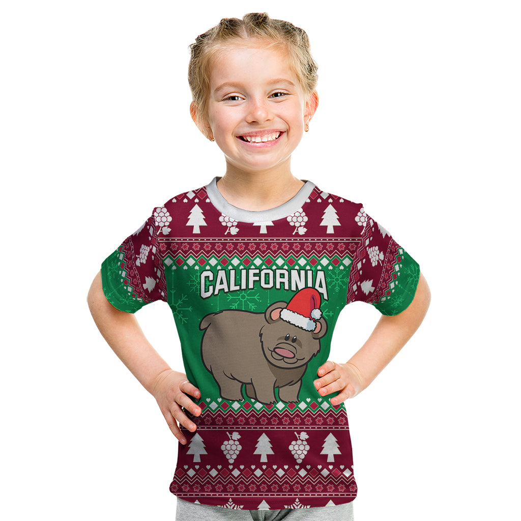 Custom California Christmas Kid T Shirt Santa Grizzly Bear With Grape - Wonder Print Shop