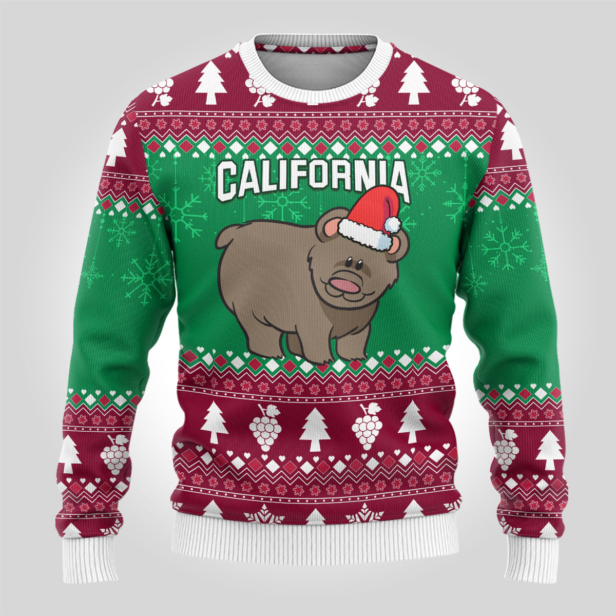 Custom California Christmas Ugly Christmas Sweater Santa Grizzly Bear With Grape - Wonder Print Shop