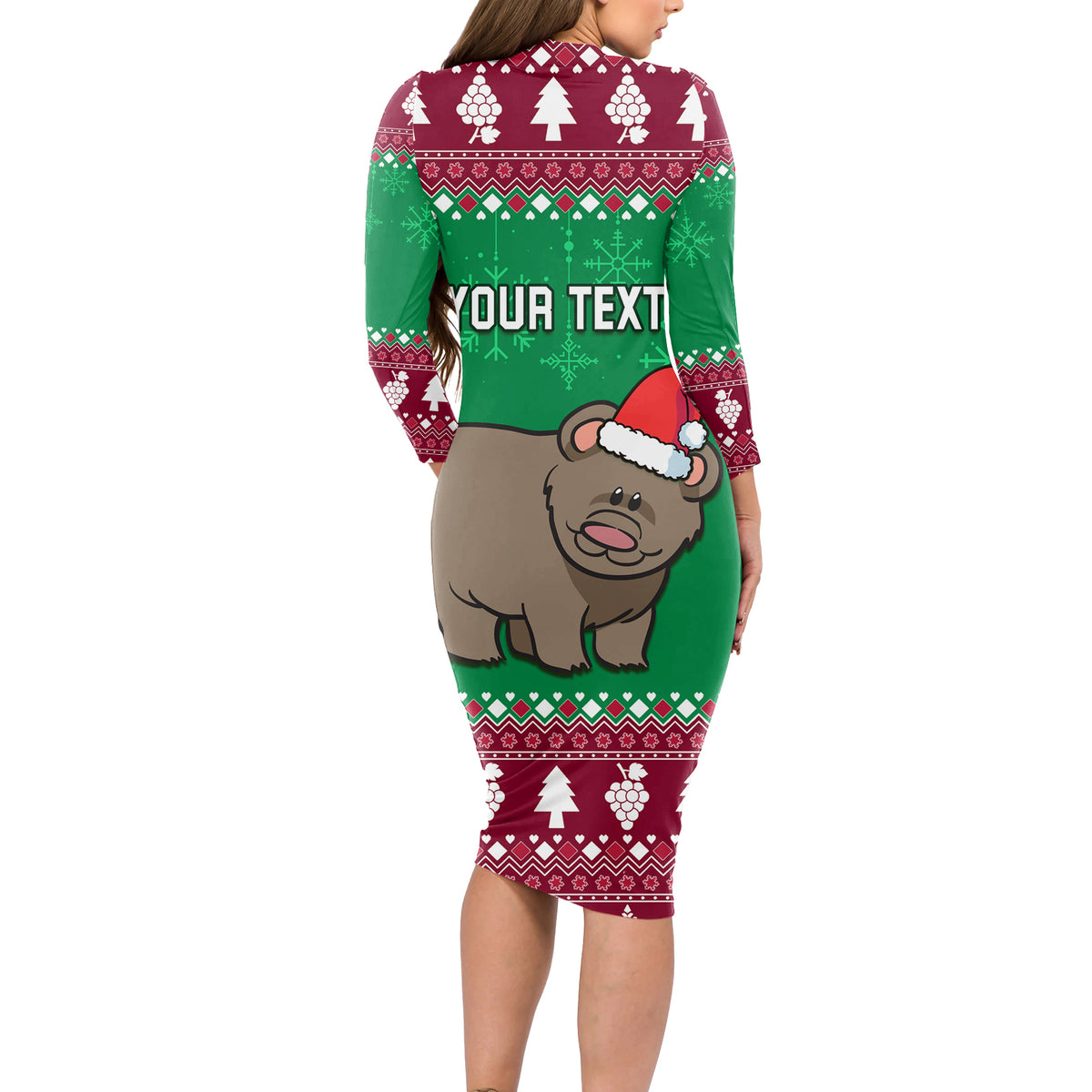 Custom California Christmas Long Sleeve Bodycon Dress Santa Grizzly Bear With Grape - Wonder Print Shop