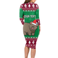 Custom California Christmas Long Sleeve Bodycon Dress Santa Grizzly Bear With Grape - Wonder Print Shop