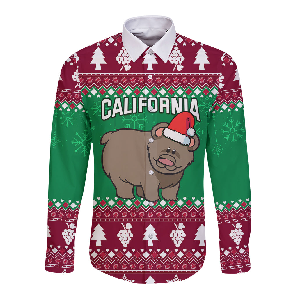 Custom California Christmas Long Sleeve Button Shirt Santa Grizzly Bear With Grape - Wonder Print Shop