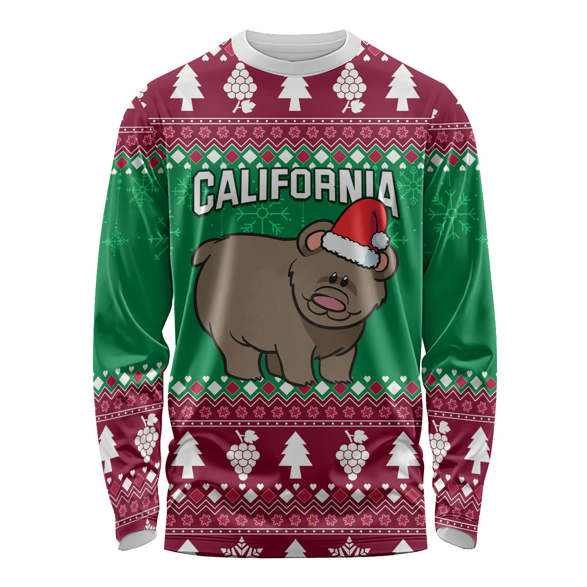 Custom California Christmas Long Sleeve Shirt Santa Grizzly Bear With Grape - Wonder Print Shop