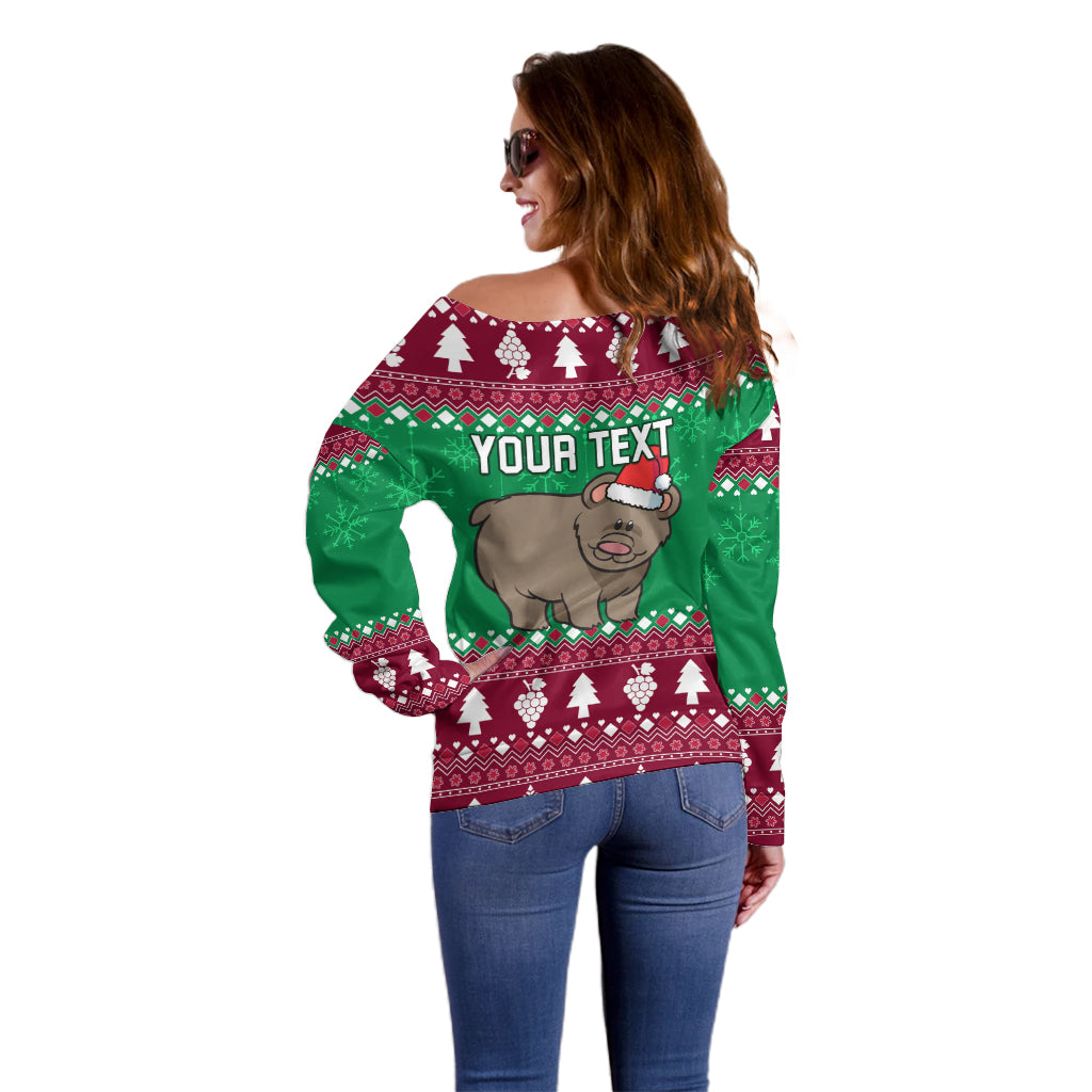 Custom California Christmas Off Shoulder Sweater Santa Grizzly Bear With Grape - Wonder Print Shop