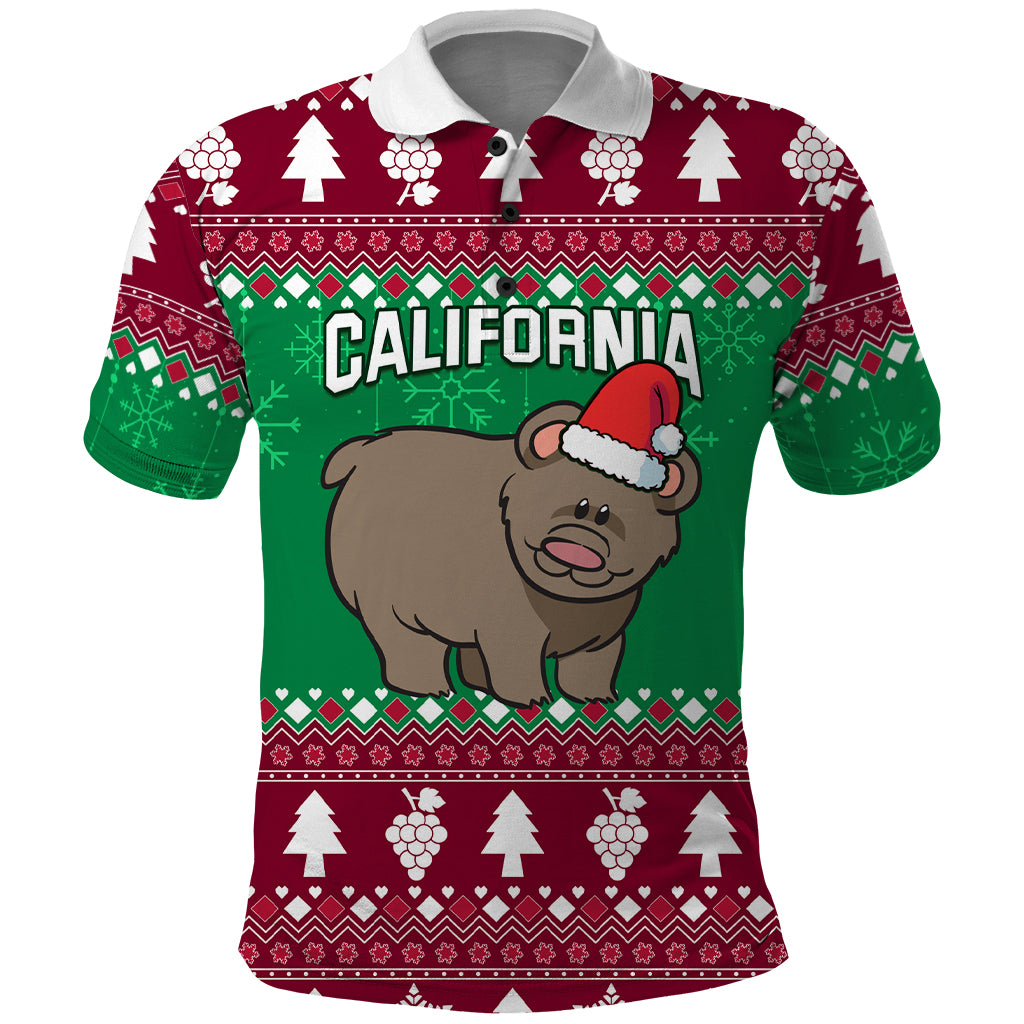 Custom California Christmas Polo Shirt Santa Grizzly Bear With Grape - Wonder Print Shop