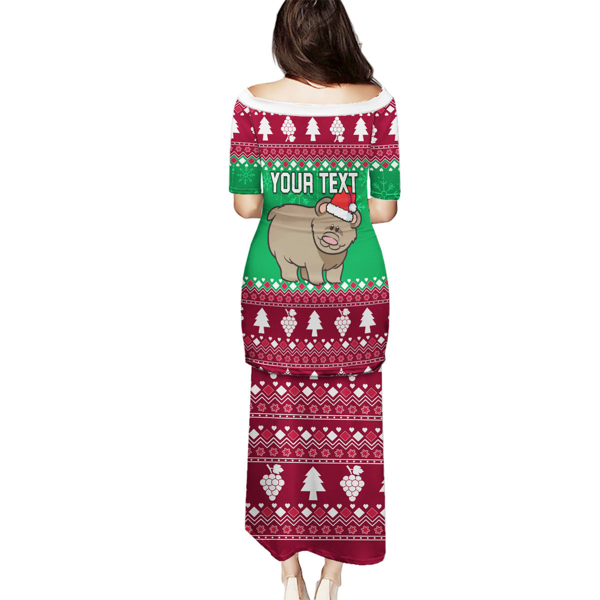 Custom California Christmas Puletasi Santa Grizzly Bear With Grape - Wonder Print Shop