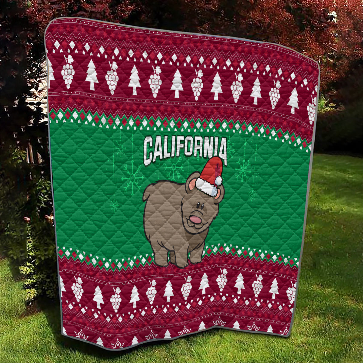Custom California Christmas Quilt Santa Grizzly Bear With Grape - Wonder Print Shop