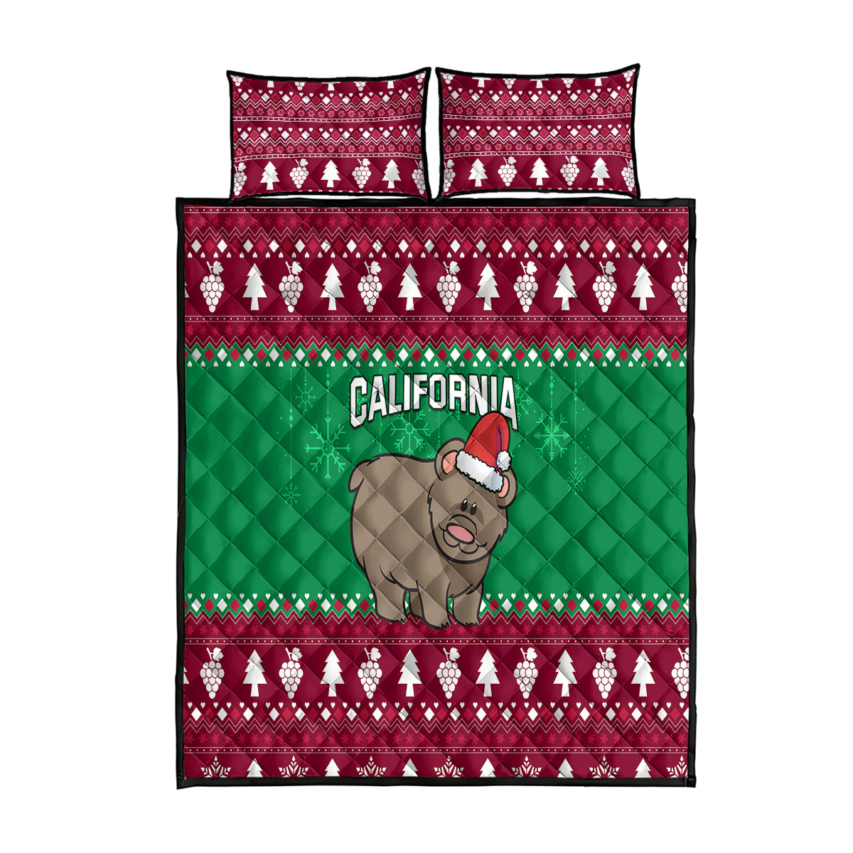 Custom California Christmas Quilt Bed Set Santa Grizzly Bear With Grape - Wonder Print Shop