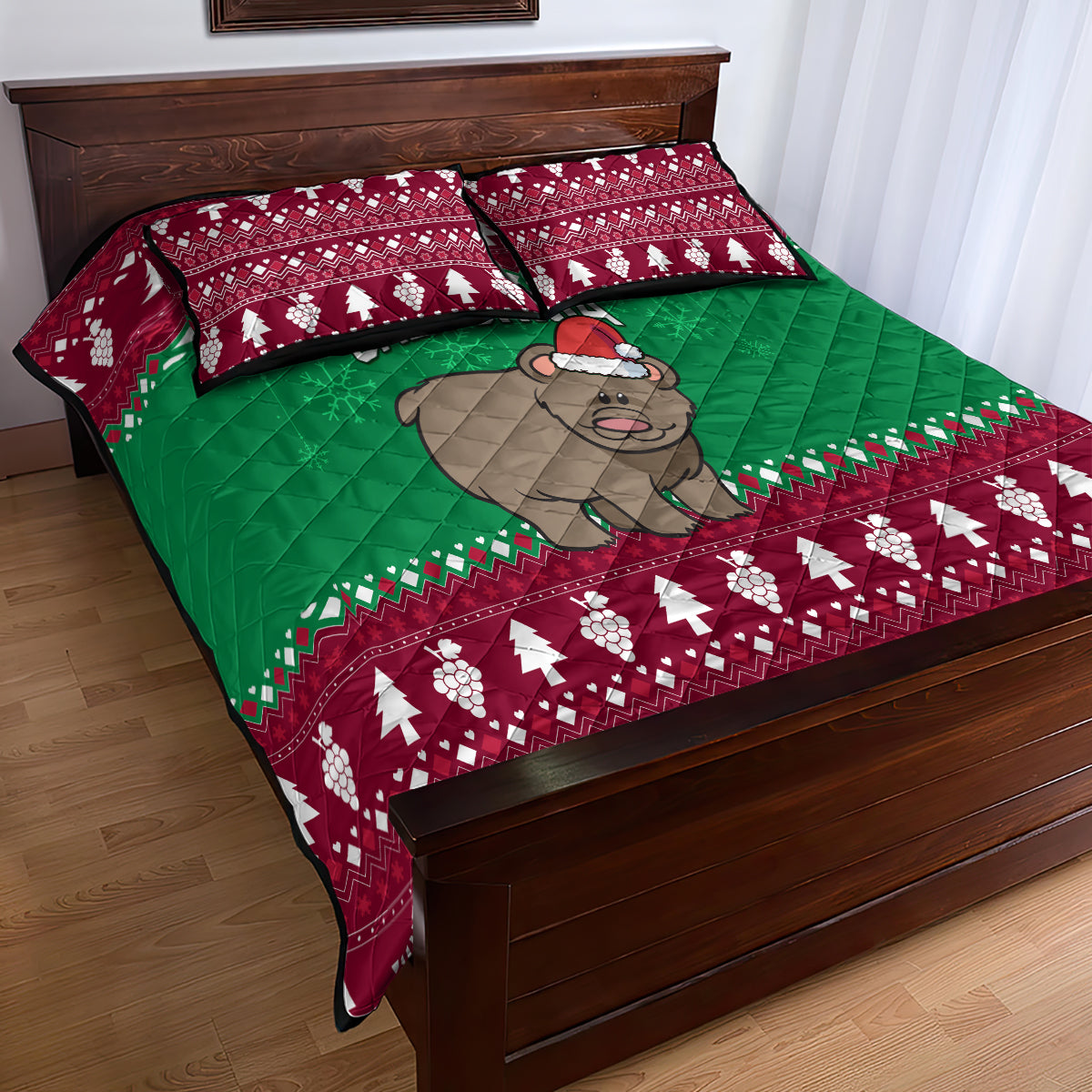 Custom California Christmas Quilt Bed Set Santa Grizzly Bear With Grape - Wonder Print Shop