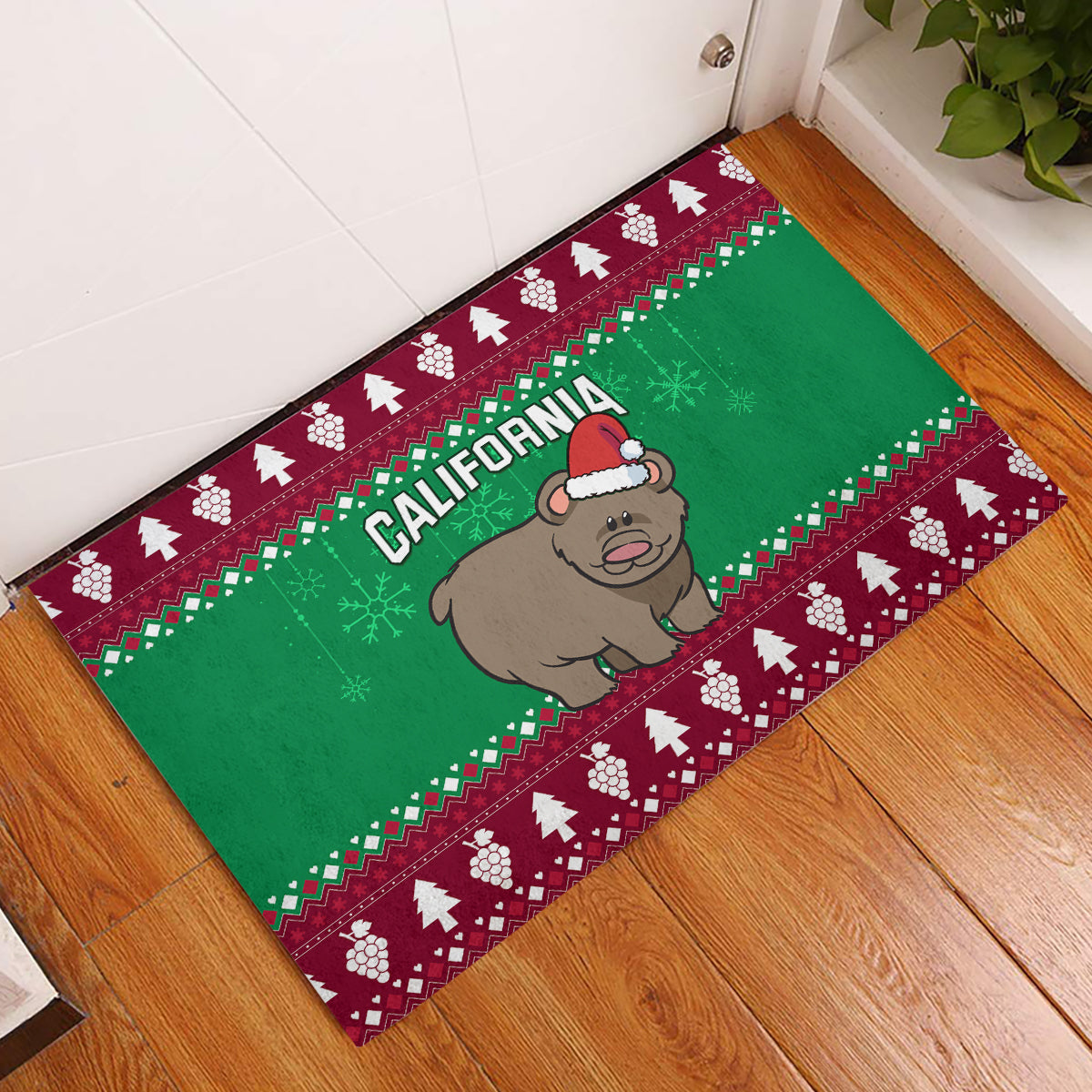 Custom California Christmas Rubber Doormat Santa Grizzly Bear With Grape - Wonder Print Shop