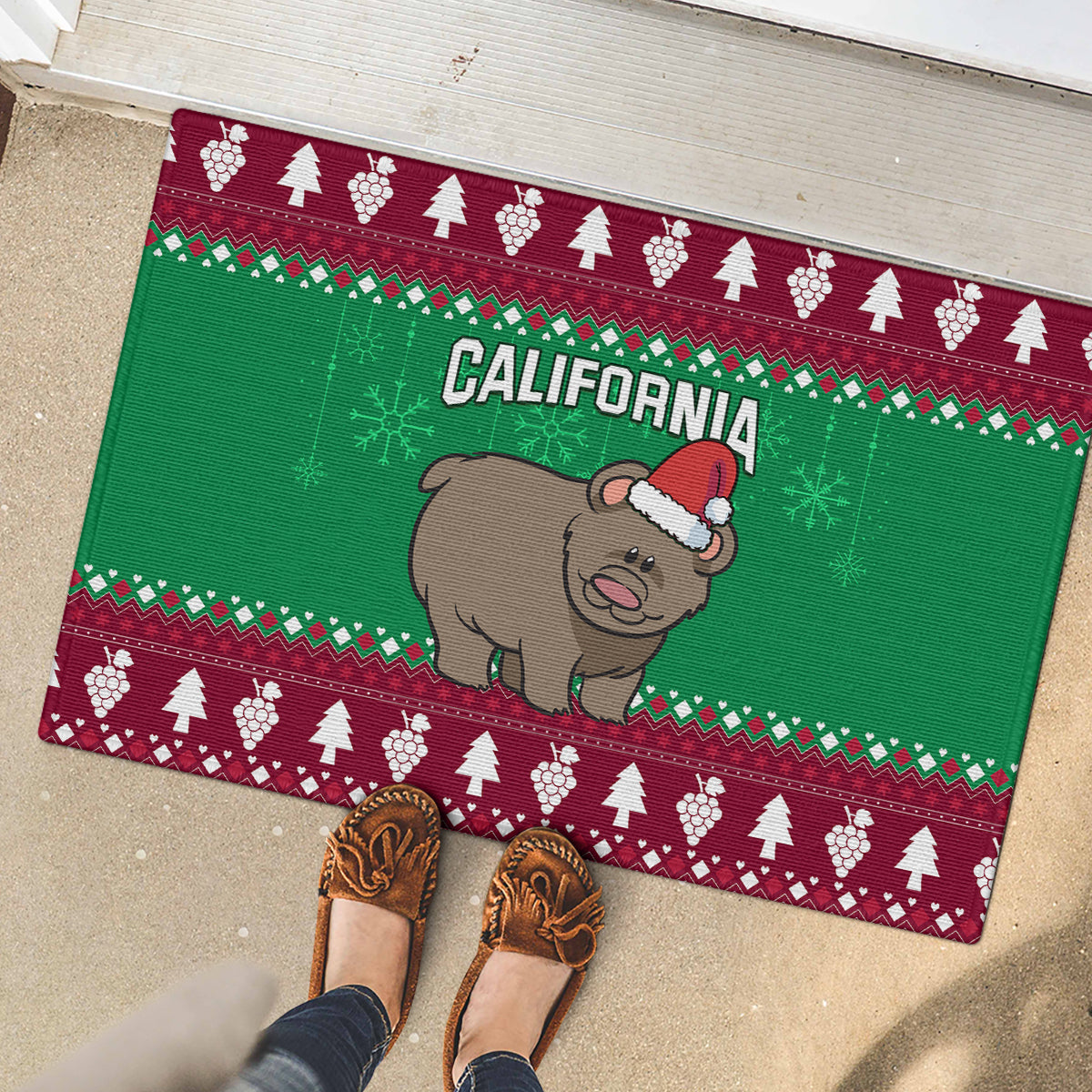Custom California Christmas Rubber Doormat Santa Grizzly Bear With Grape - Wonder Print Shop