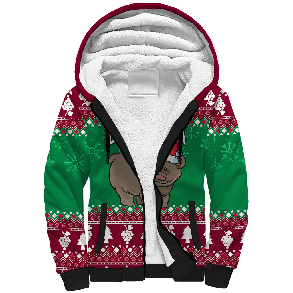 Custom California Christmas Sherpa Hoodie Santa Grizzly Bear With Grape - Wonder Print Shop
