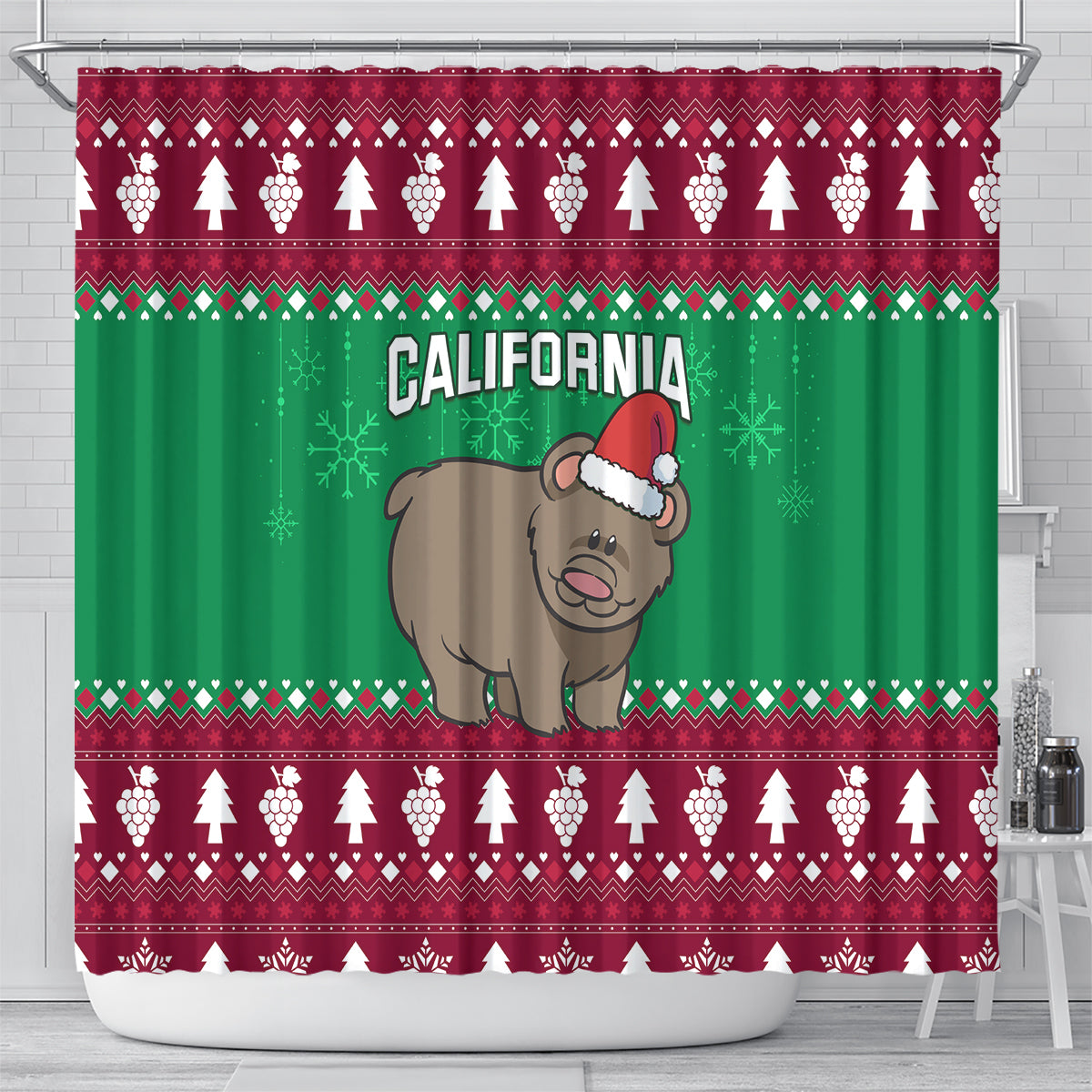 custom-california-christmas-shower-curtain-santa-grizzly-bear-with-grape