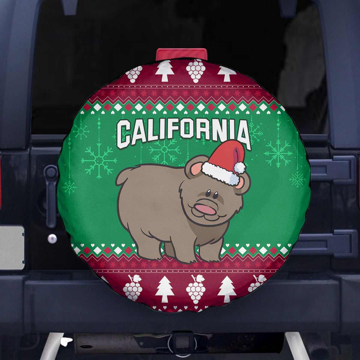 Custom California Christmas Spare Tire Cover Santa Grizzly Bear With Grape - Wonder Print Shop