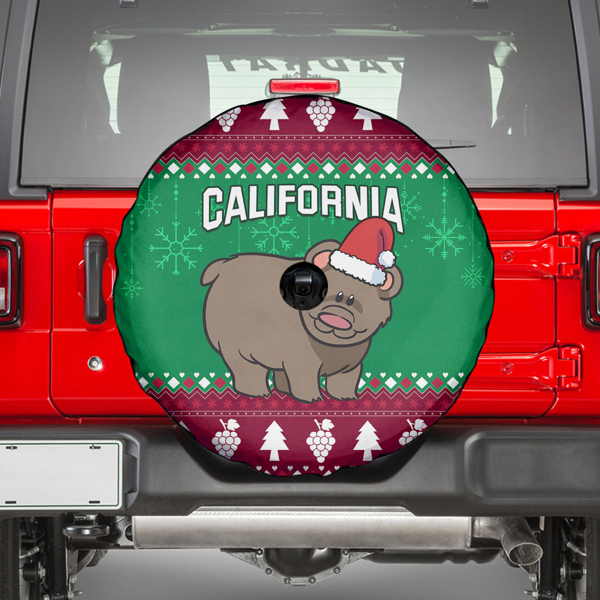 Custom California Christmas Spare Tire Cover Santa Grizzly Bear With Grape - Wonder Print Shop