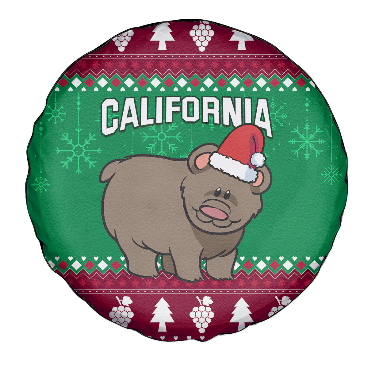 Custom California Christmas Spare Tire Cover Santa Grizzly Bear With Grape - Wonder Print Shop