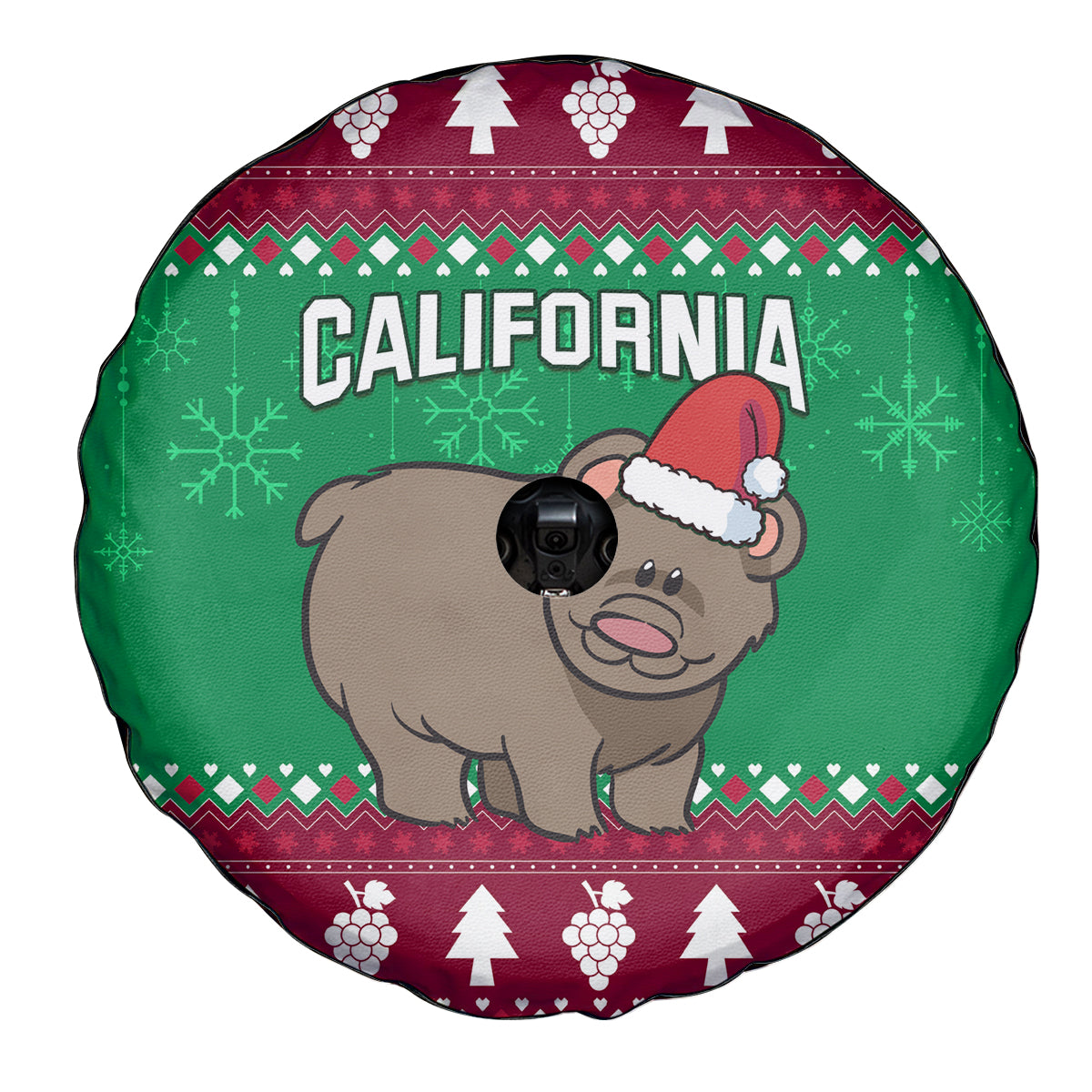 Custom California Christmas Spare Tire Cover Santa Grizzly Bear With Grape - Wonder Print Shop