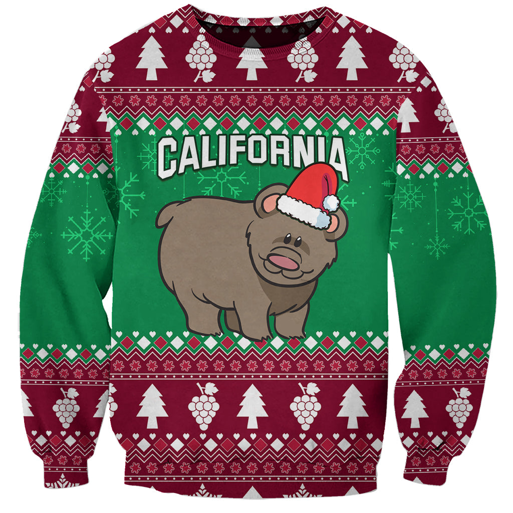 Custom California Christmas Sweatshirt Santa Grizzly Bear With Grape - Wonder Print Shop