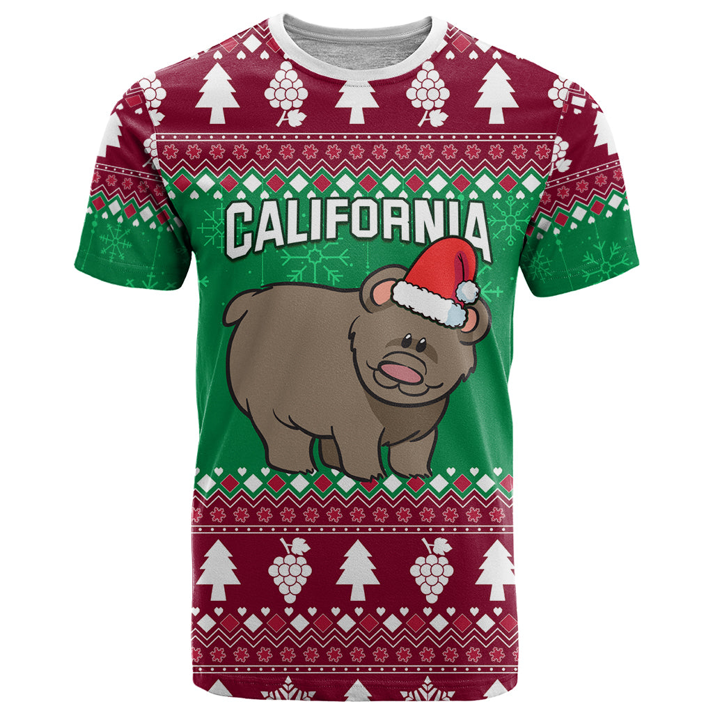 Custom California Christmas T Shirt Santa Grizzly Bear With Grape - Wonder Print Shop