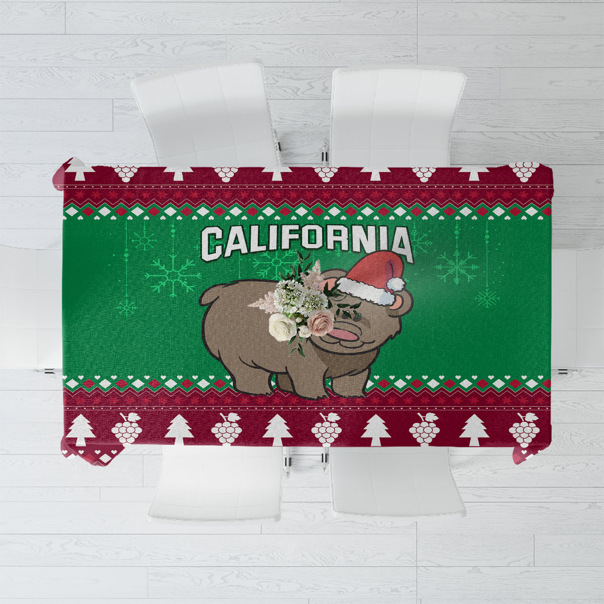 Custom California Christmas Tablecloth Santa Grizzly Bear With Grape - Wonder Print Shop