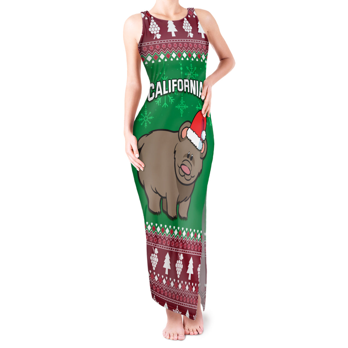 Custom California Christmas Tank Maxi Dress Santa Grizzly Bear With Grape - Wonder Print Shop