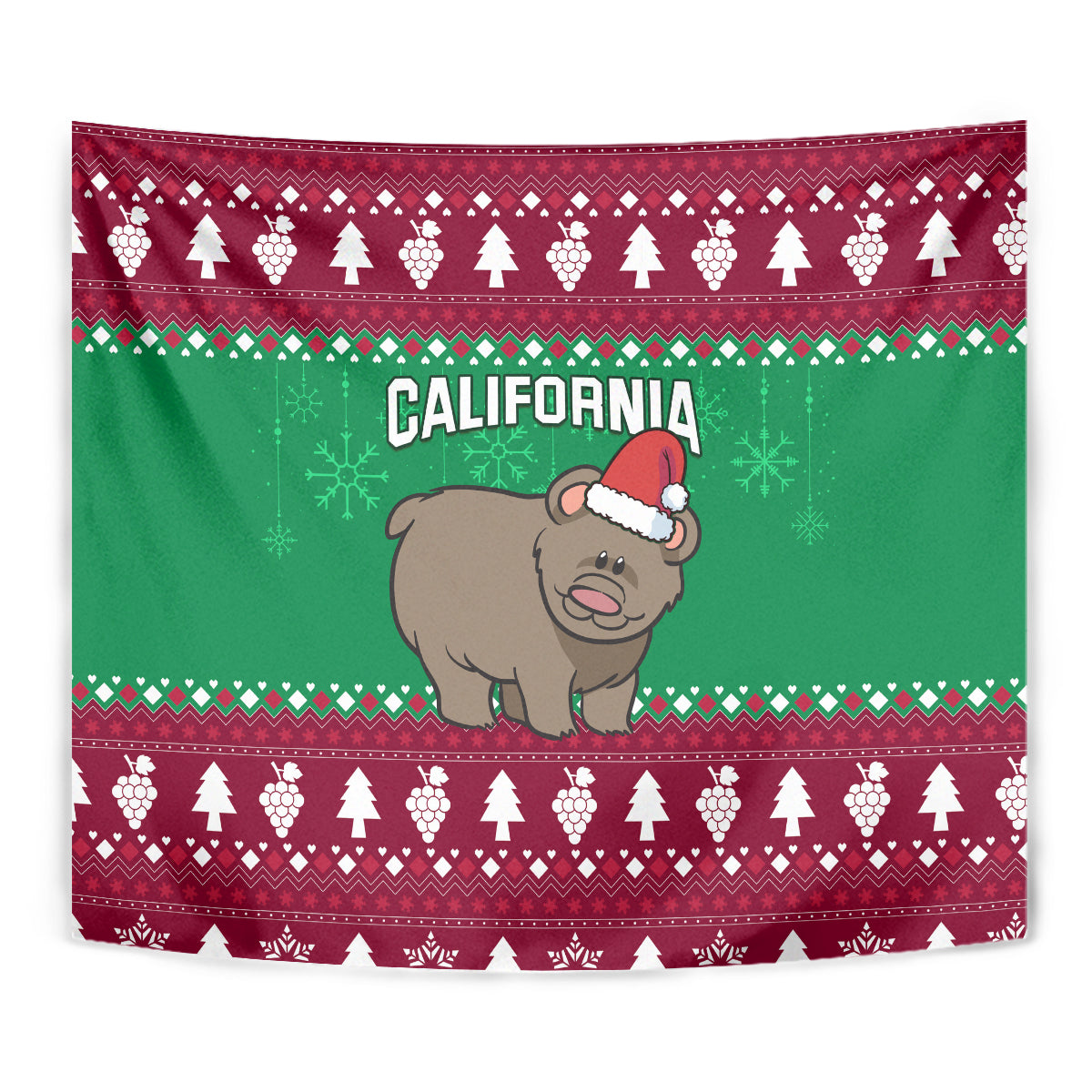 Custom California Christmas Tapestry Santa Grizzly Bear With Grape - Wonder Print Shop