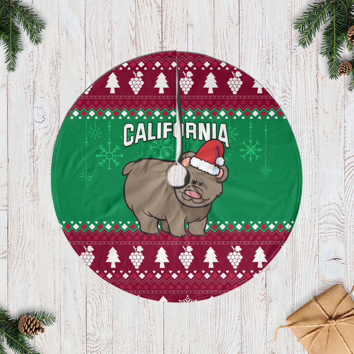 California Christmas Tree Skirt Santa Grizzly Bear With Grape - Wonder Print Shop