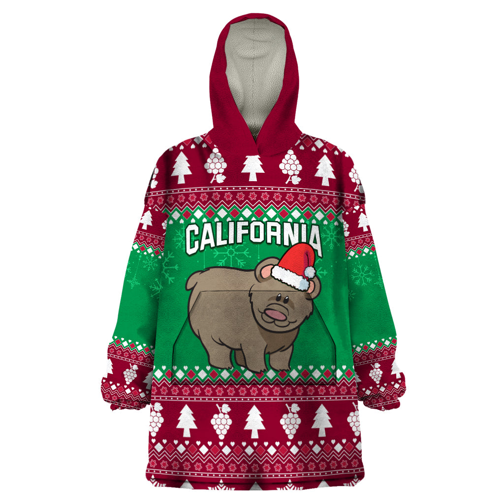 Custom California Christmas Wearable Blanket Hoodie Santa Grizzly Bear With Grape - Wonder Print Shop