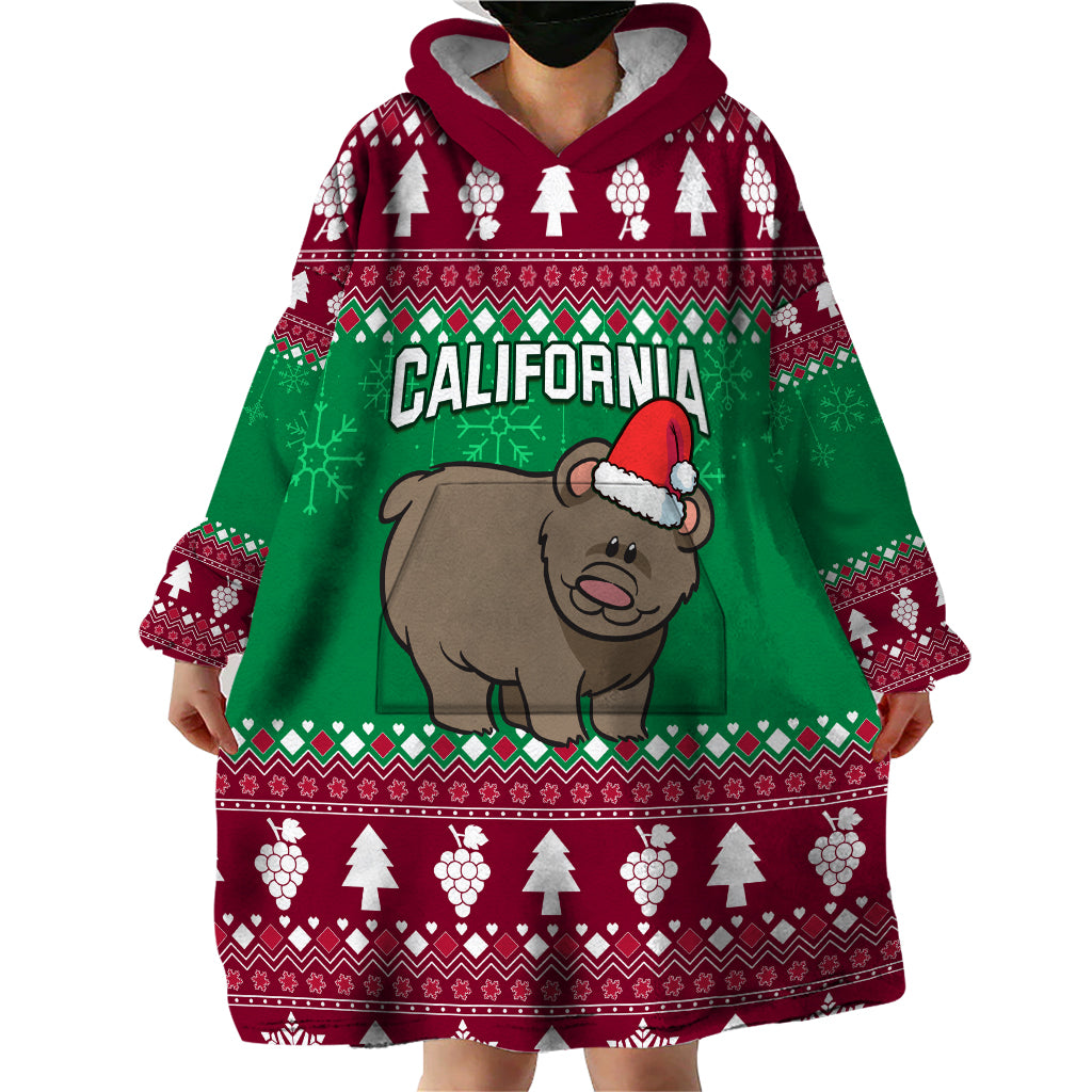 Custom California Christmas Wearable Blanket Hoodie Santa Grizzly Bear With Grape - Wonder Print Shop
