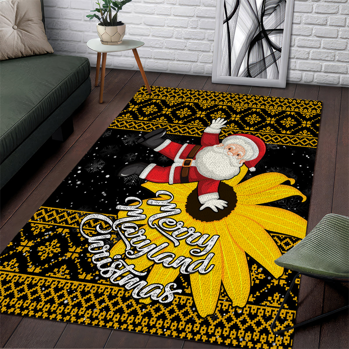 Maryland Christmas Area Rug Santa Claus With Black Eyed Susan Flower - Wonder Print Shop