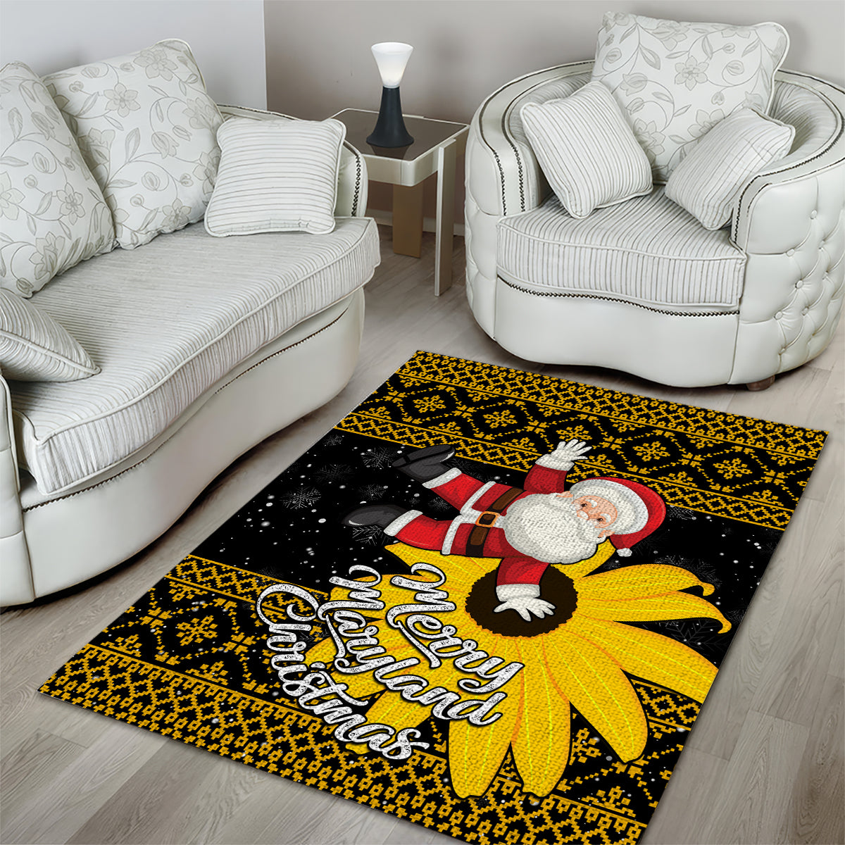 Maryland Christmas Area Rug Santa Claus With Black Eyed Susan Flower - Wonder Print Shop