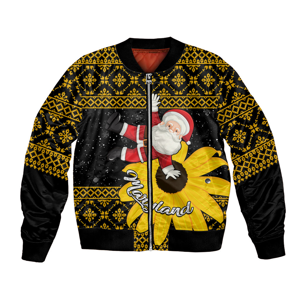 Maryland Christmas Bomber Jacket Santa Claus With Black Eyed Susan Flower - Wonder Print Shop