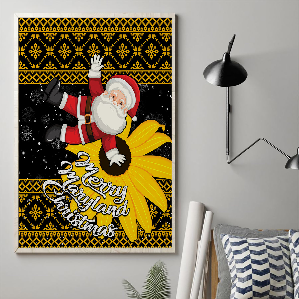 Maryland Christmas Canvas Wall Art Santa Claus With Black Eyed Susan Flower - Wonder Print Shop