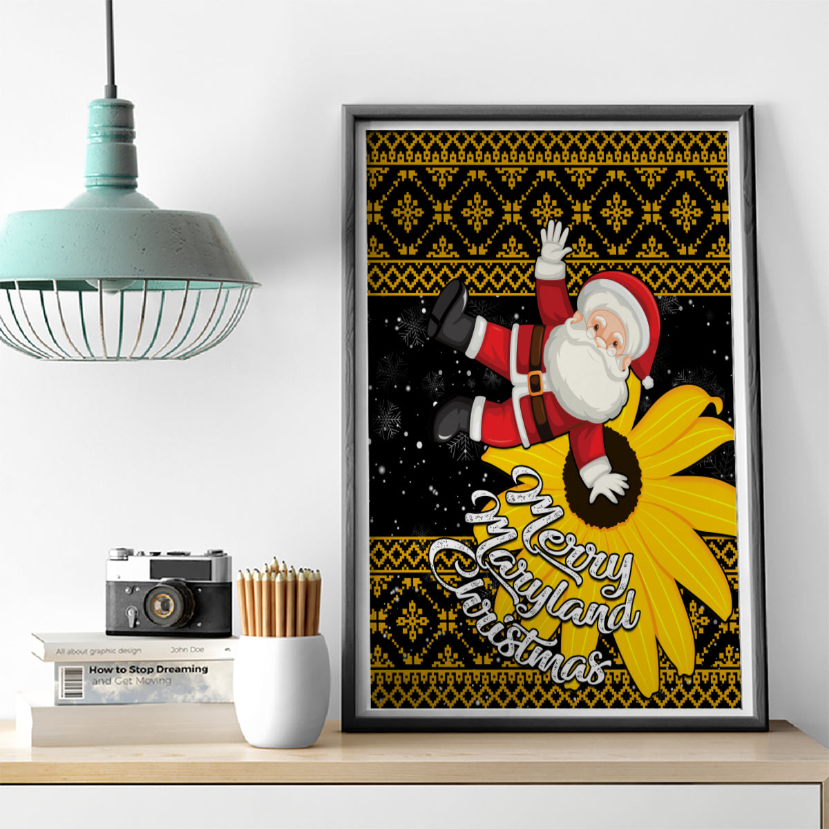 Maryland Christmas Canvas Wall Art Santa Claus With Black Eyed Susan Flower - Wonder Print Shop