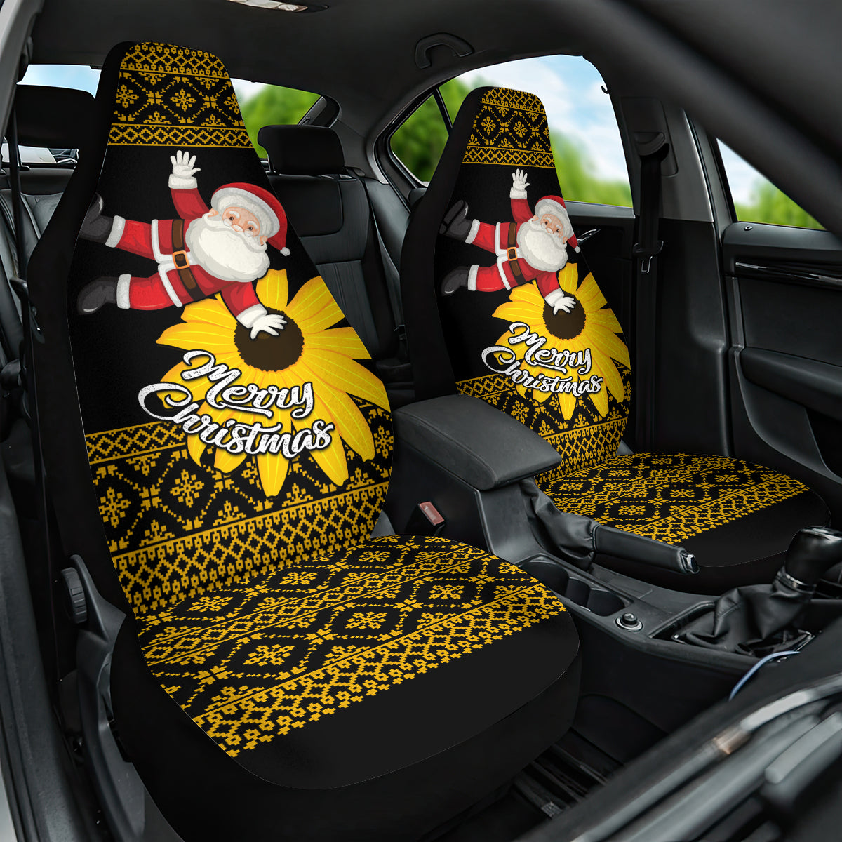 Maryland Christmas Car Seat Cover Santa Claus With Black Eyed Susan Flower - Wonder Print Shop