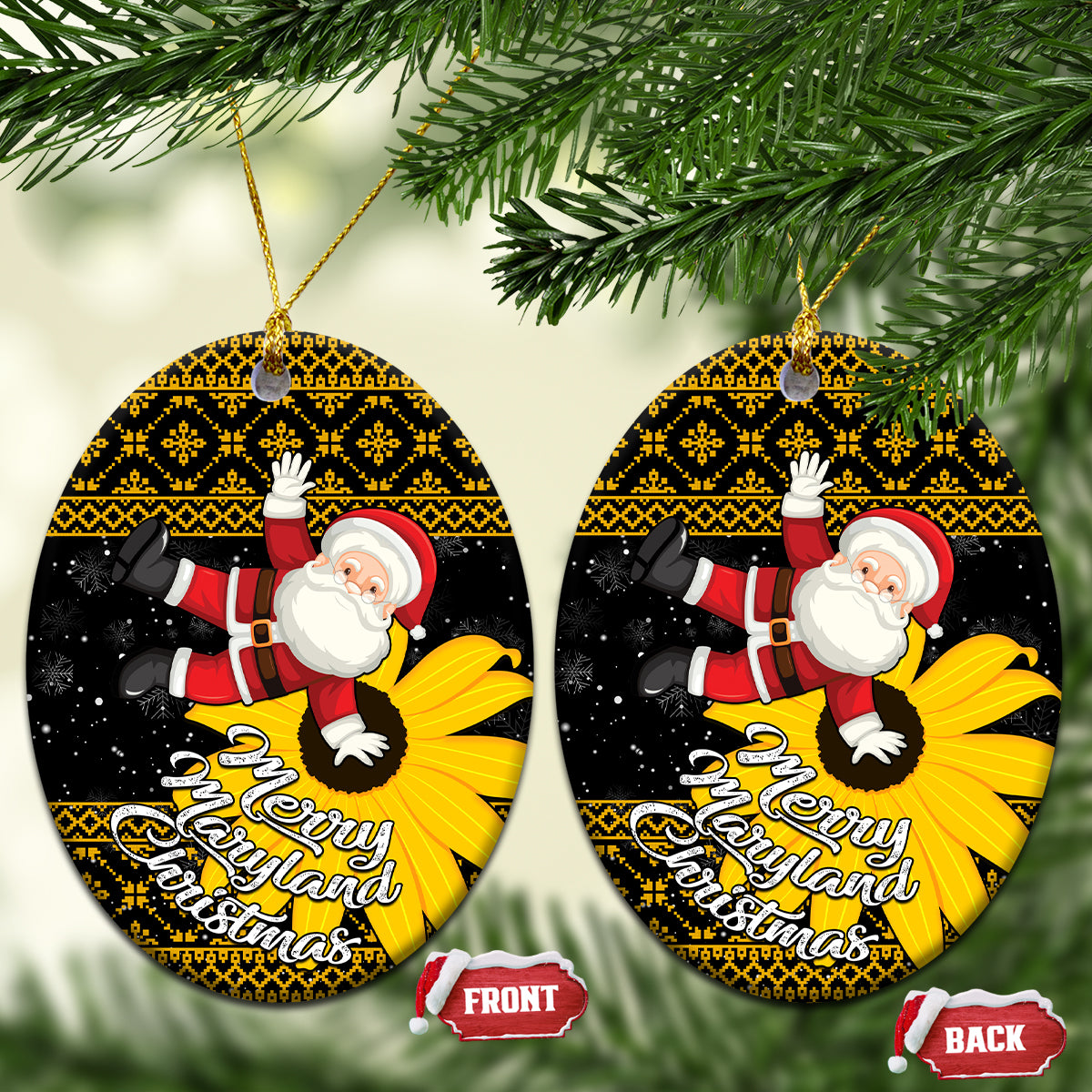 Maryland Christmas Ceramic Ornament Santa Claus With Black Eyed Susan Flower - Wonder Print Shop