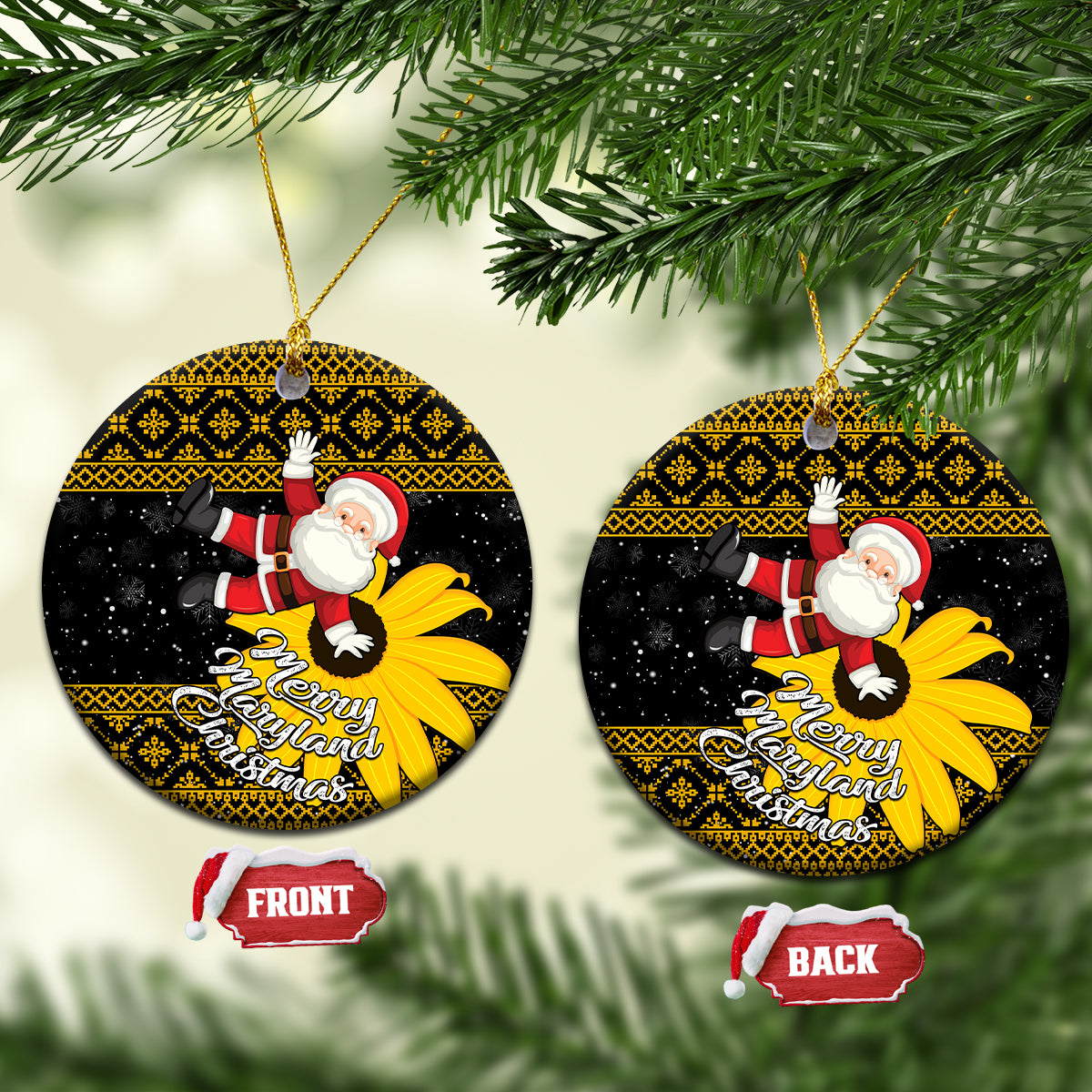 Maryland Christmas Ceramic Ornament Santa Claus With Black Eyed Susan Flower - Wonder Print Shop