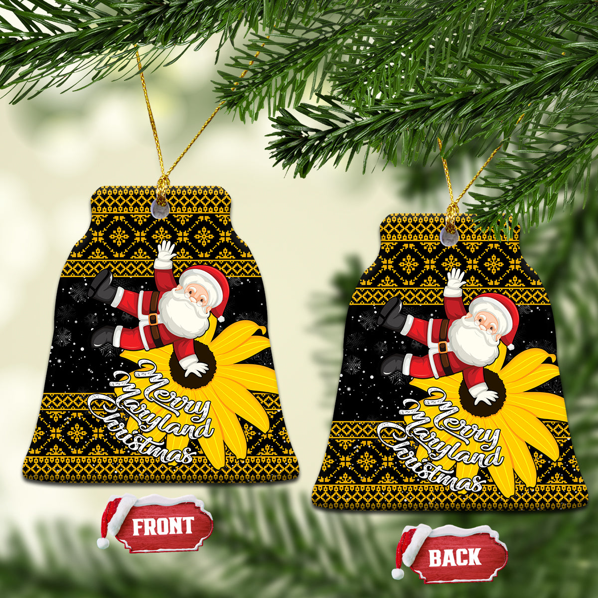 Maryland Christmas Ceramic Ornament Santa Claus With Black Eyed Susan Flower - Wonder Print Shop