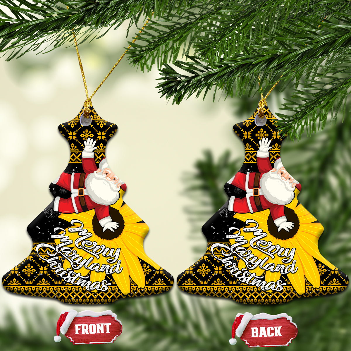 Maryland Christmas Ceramic Ornament Santa Claus With Black Eyed Susan Flower - Wonder Print Shop