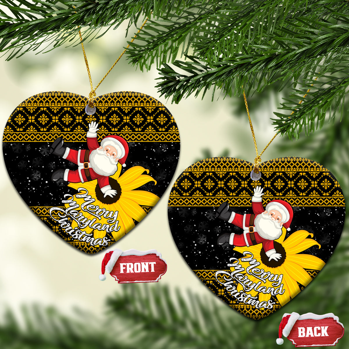 Maryland Christmas Ceramic Ornament Santa Claus With Black Eyed Susan Flower - Wonder Print Shop