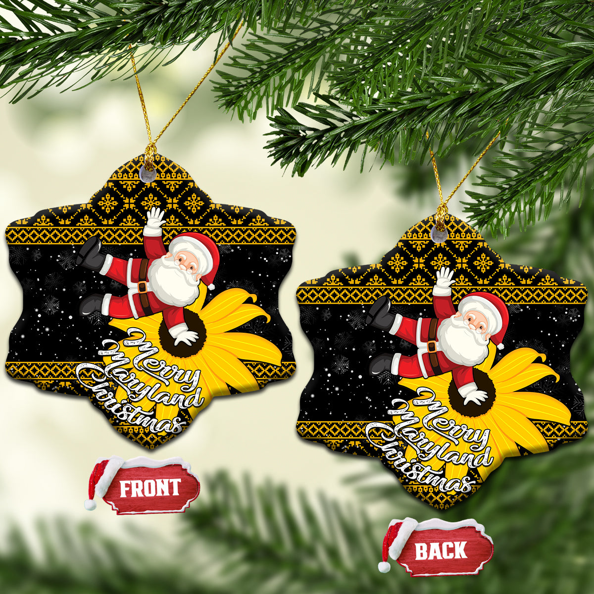 Maryland Christmas Ceramic Ornament Santa Claus With Black Eyed Susan Flower - Wonder Print Shop