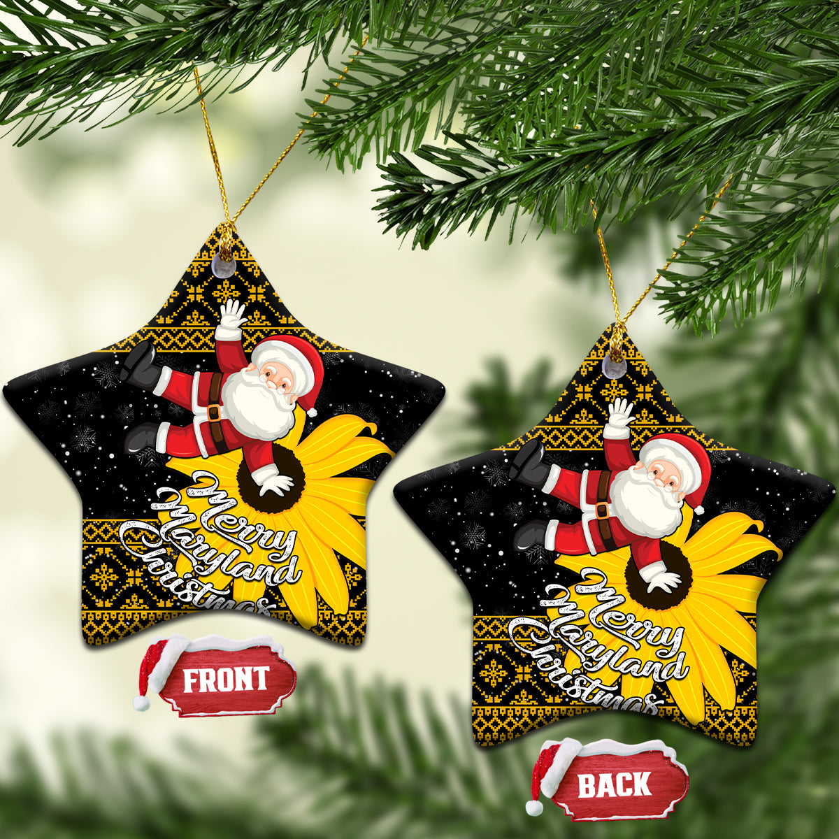 Maryland Christmas Ceramic Ornament Santa Claus With Black Eyed Susan Flower - Wonder Print Shop
