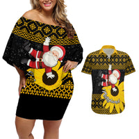 Maryland Christmas Couples Matching Off Shoulder Short Dress and Hawaiian Shirt Santa Claus With Black Eyed Susan Flower - Wonder Print Shop