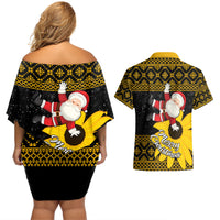 Maryland Christmas Couples Matching Off Shoulder Short Dress and Hawaiian Shirt Santa Claus With Black Eyed Susan Flower - Wonder Print Shop