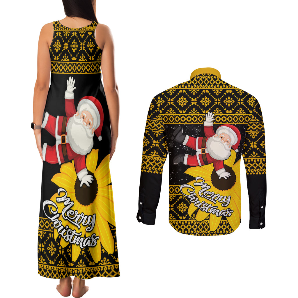 Maryland Christmas Couples Matching Tank Maxi Dress and Long Sleeve Button Shirt Santa Claus With Black Eyed Susan Flower - Wonder Print Shop