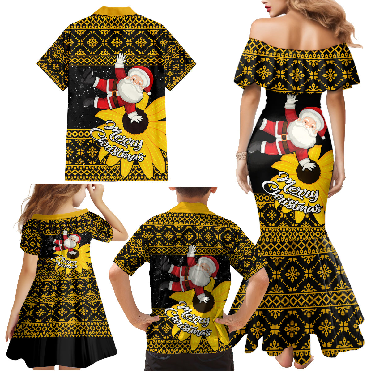 Maryland Christmas Family Matching Mermaid Dress and Hawaiian Shirt Santa Claus With Black Eyed Susan Flower - Wonder Print Shop